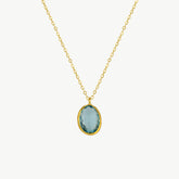 Abstract Oval Gem Gold Pendant Necklace - Aqua Blue