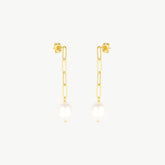 Elegant Gold Paperclip Chain Pearl Drop Earrings