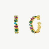 Textured Vibrant Color Gold Floral Stud Hoop Earring