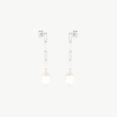 Elegant Silver Paperclip Chain Pearl Drop Earrings