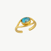 Aqua Swirl Elegance Turquoise Gold Wave Ring
