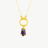 Raw Amethyst Gemstone Pendant Chain Link Gold Necklace