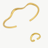 Molten Wavy Cuff Bangle Gold Bracelet & Elegance Gold Wavy Ring Set