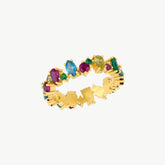 Textured Vibrant Color Floral Gold Ring