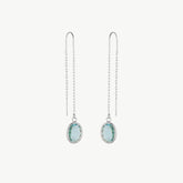 Abstract Gem Oval Pull Through Drop Chain Silver Earring - Aqua Blue