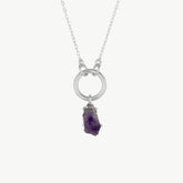 Raw Amethyst Gemstone Pendant Chain Link Silver Necklace