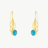 Turquoise Gold Grain Wavy Drop Earrings