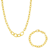 Ancient Allure Textured Gold Link Necklace and Bracelet Set