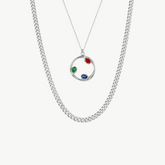 Tri-Gem Harmony Silver Pendant and Large Cuban Chain Necklace Layering Set