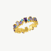 Textured Amethyst Color Floral Gold Ring