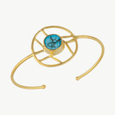 Oceanic Orb Adjustable Turquoise Cuff Bangle in Gold