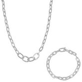 Ancient Allure Textured Silver Link Necklace and Bracelet Set