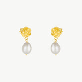 Golden Rose Pearl Drop Earrings