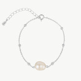 Single Pearl Beaded Chain Silver Bracelet