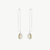 Abstract Gem Oval Pull Through Drop Chain Silver Earring - Champagne White