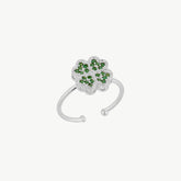 Four Leaves Clover Ring in Silver With Green Gemstones