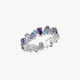 Textured Amethyst Color Floral Silver Ring