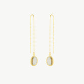 Abstract Gem Oval Pull Through Drop Chain Gold Earring - Champagne White