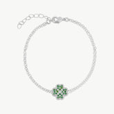 Four Leaves Clover Bracelet in Silver With Green Gemstones