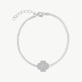 Four Leaves Clover Bracelet in Silver With Clear Gemstones