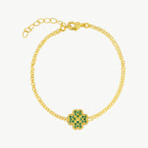 Four Leaves Clover Bracelet in Gold With Green Gemstones