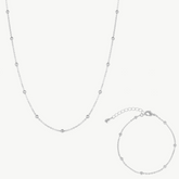 Beaded Satellite Silver Chain Bracelet and Necklace Set