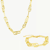 Paperclip Chain Gold Designer Necklace and Bracelet Set
