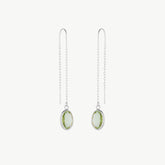 Abstract Gem Oval Pull Through Drop Chain Silver Earring - Aqua Green