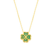 Four Leaves Clover Necklace in Gold With Green Gemstones