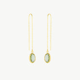 Abstract Gem Oval Pull Through Drop Chain Gold Earring - Aqua Green