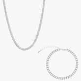 Luxury Cuban Silver Chain Necklace and Bracelet Set