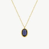 Abstract Oval Gem Gold Pendant Necklace - Amethyst Purple