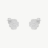 Four Leaves Clover Stud Earring in Silver With White Gemstones