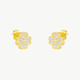 Four Leaves Clover Stud Earring in Gold With White Gemstones