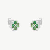 Four Leaves Clover Stud Earring in Silver With Green Gemstones