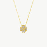 Four Leaves Clover Necklace in Gold With Clear Gemstones