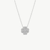 Four Leaves Clover Necklace in Silver With Clear Gemstones