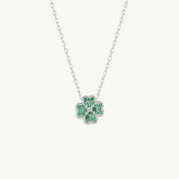 Four Leaves Clover Necklace in Silver With Green Gemstones