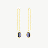 Abstract Gem Oval Pull Through Drop Chain Gold Earring - Amethyst Purple