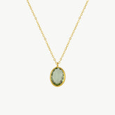 Abstract Oval Gem Gold Pendant Necklace - Aqua Green