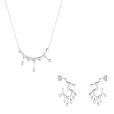 Dripping Silver Melting Necklace and Earring Set