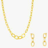 Ancient Allure Textured Gold Plated Link Necklace and Earrings Set