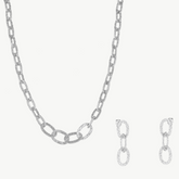 Ancient Allure Textured Silver Link Necklace and Earrings Set
